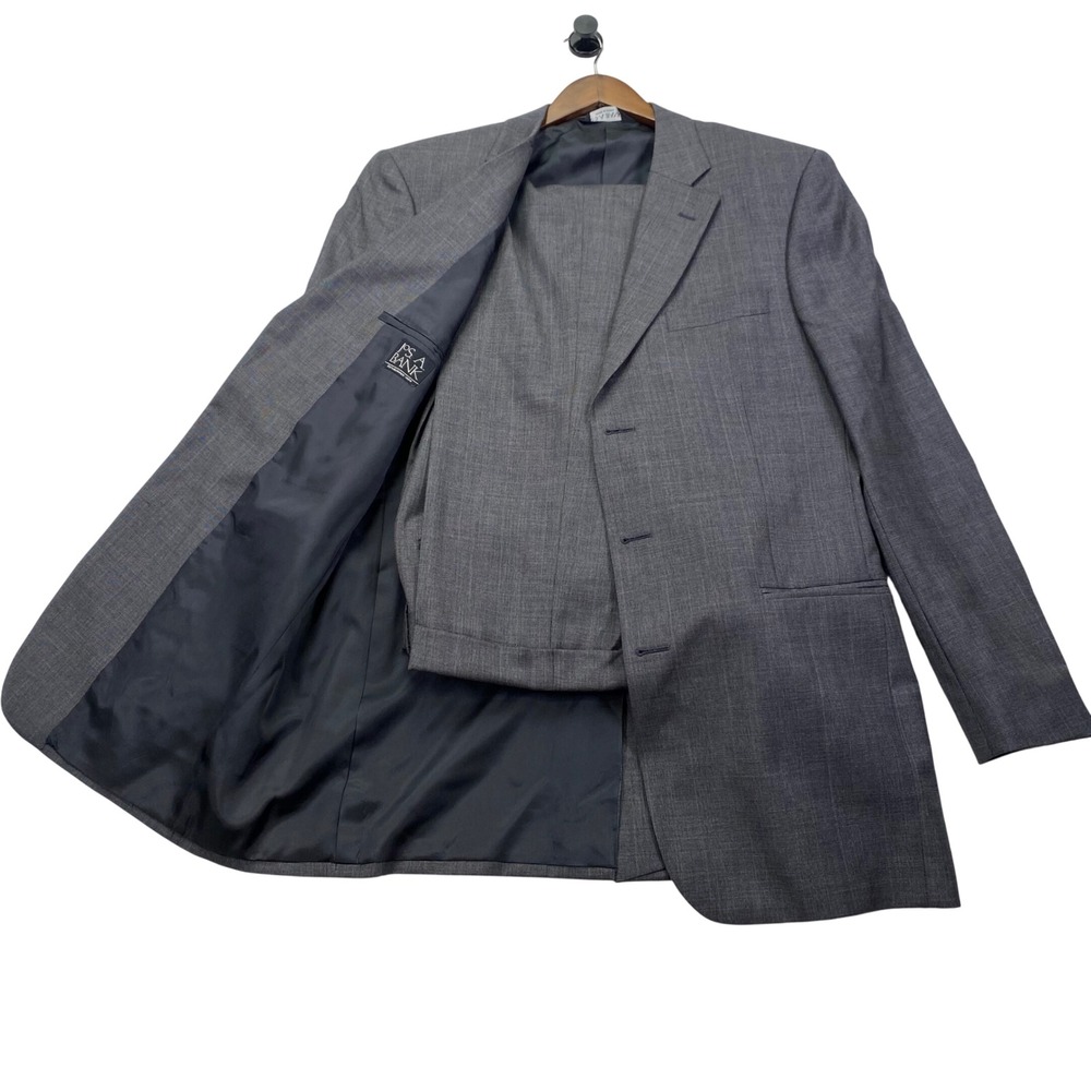 Jos. A. Bank 2 Piece Suit Mens 42L 36x31 Grey Wool Glen Check Pleated Cuffed